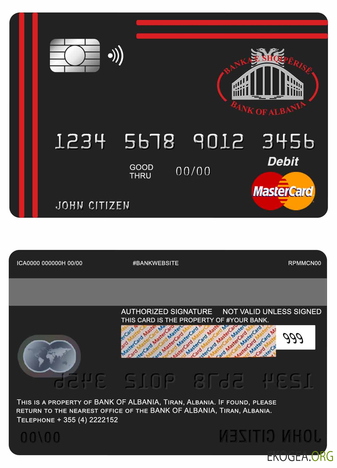Carte de débit mastercard de la Banque d'Albanie d'Albanie